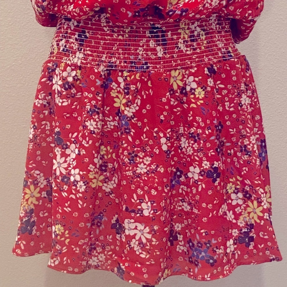Parker Red Scilla Floral Ruffle Smocked Waist Mini Dress M NWT - Picture 7 of 11